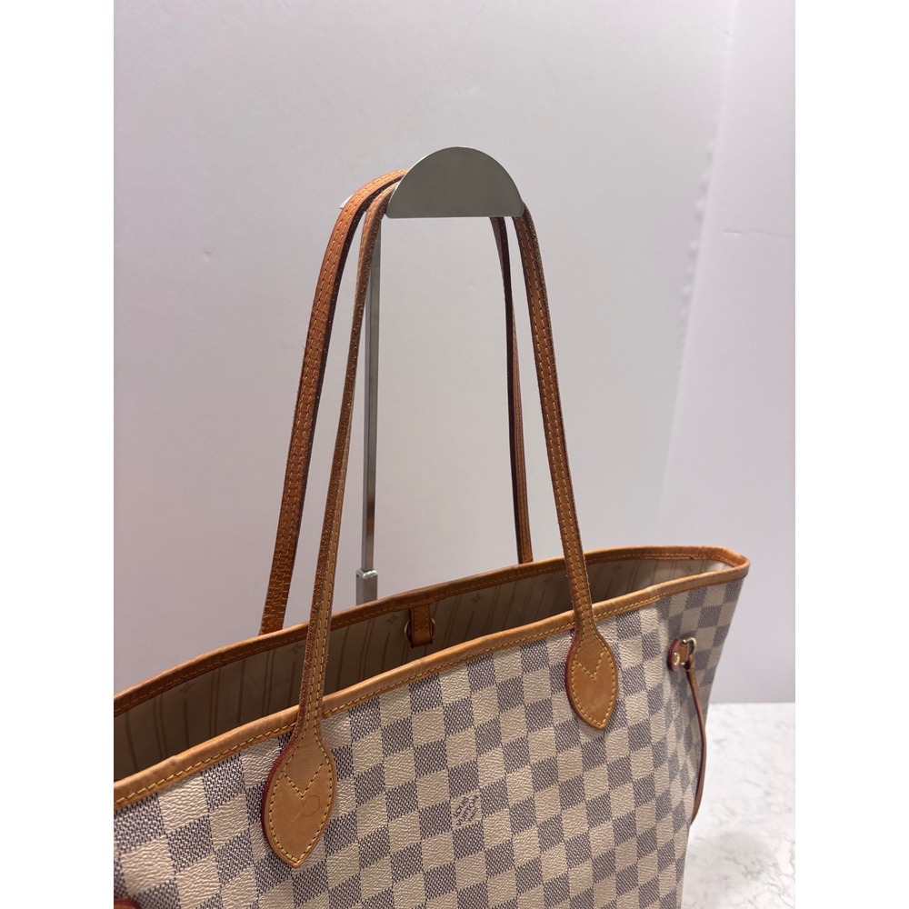 Louis Vuitton Neverfull MM Damier Azur Canvas Tote Bag White Blue Shoulder Bag - Picture 10 of 16